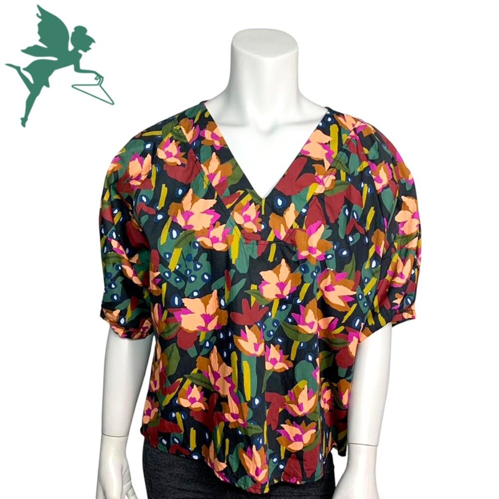 MISHKA Tropical Puff Sleeve Cotton Top